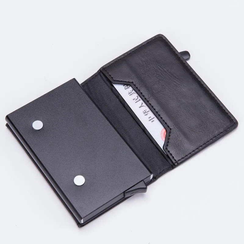 Smart PU wallet in carbon black with RFID blocking, 6.5 by 10 by 1.8 centimetres