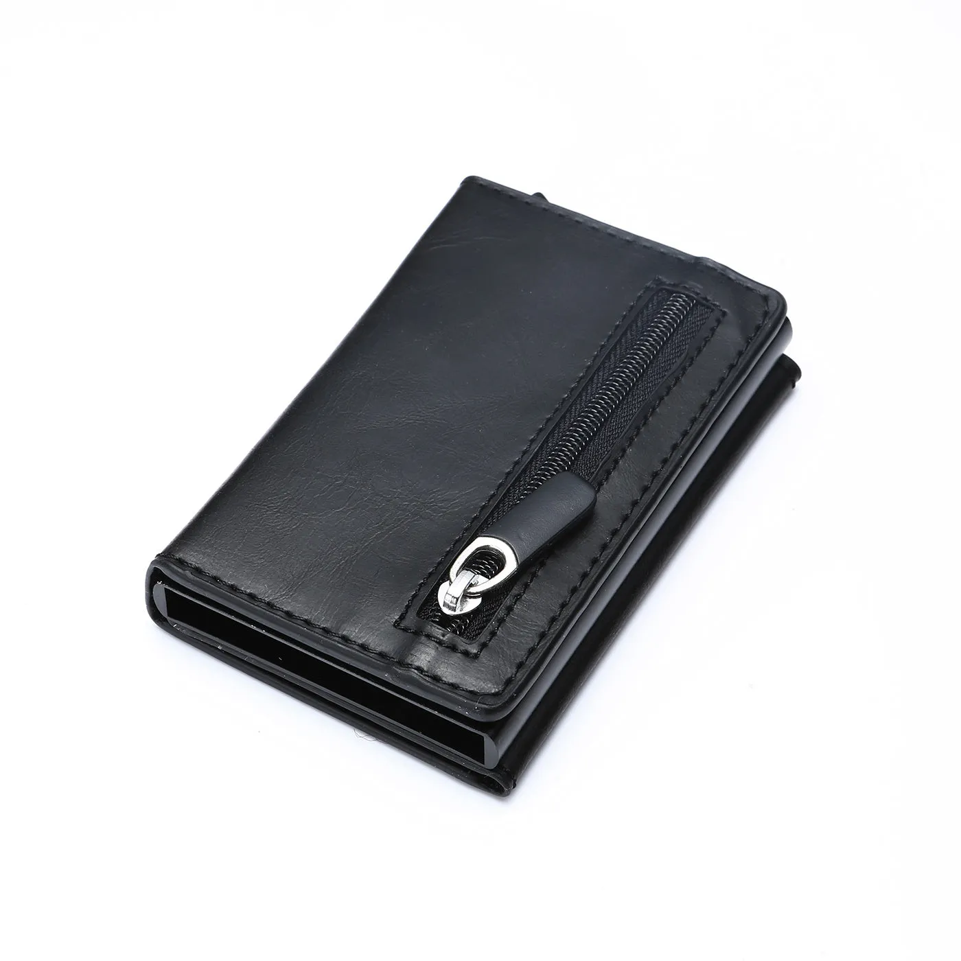 Smart PU wallet in carbon black with RFID blocking, 6.5 by 10 by 1.8 centimetres