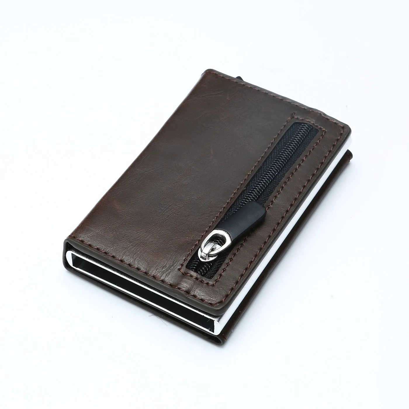 Smart PU wallet in carbon black with RFID blocking, 6.5 by 10 by 1.8 centimetres