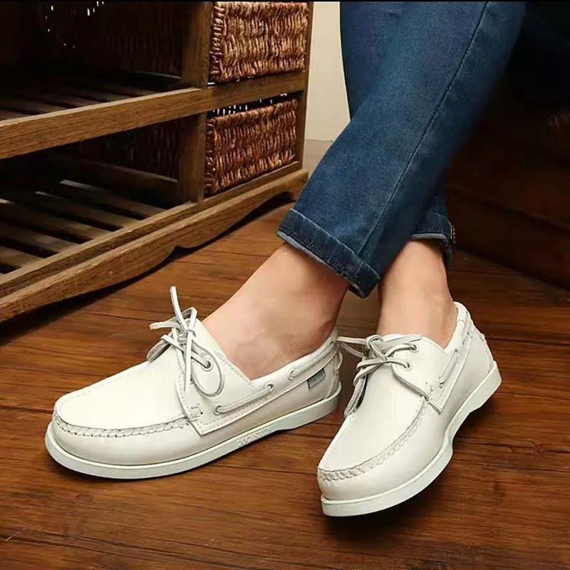 Men's solid colour casual shoes with round toe and flat heel in artificial PU leather
