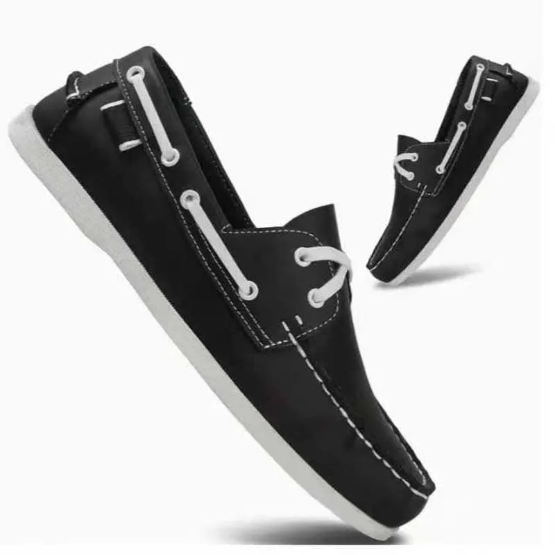 Men's solid colour casual shoes with round toe and flat heel in artificial PU leather