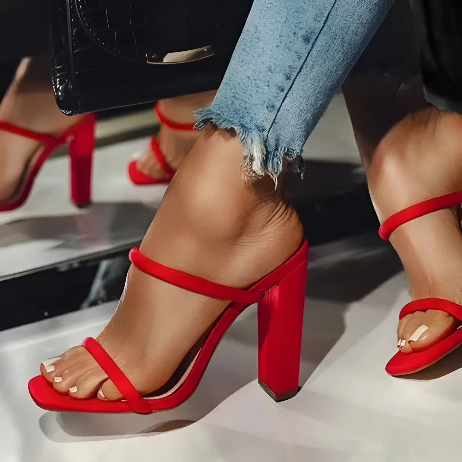 New large size ladies high heel sandals with hollow design in artificial PU, breathable, plain pattern, available in multiple colours and sizes 35-43