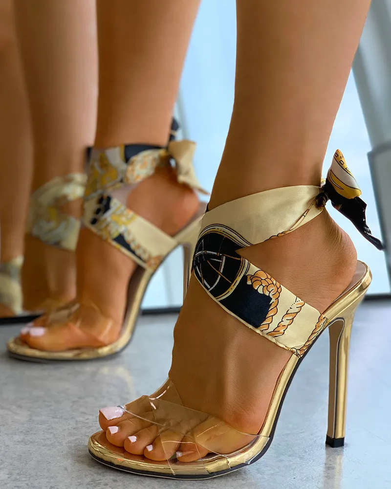 Gold women's high heels with leopard herringbone chain cross twine design and round toe in sizes 37-42