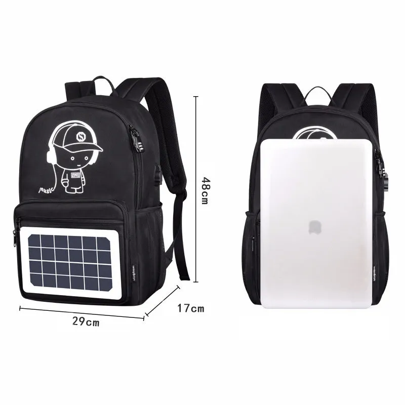 Solar powered backpack with monocrystalline panel, Oxford cloth, waterproof, 20-35L capacity, multiple pockets