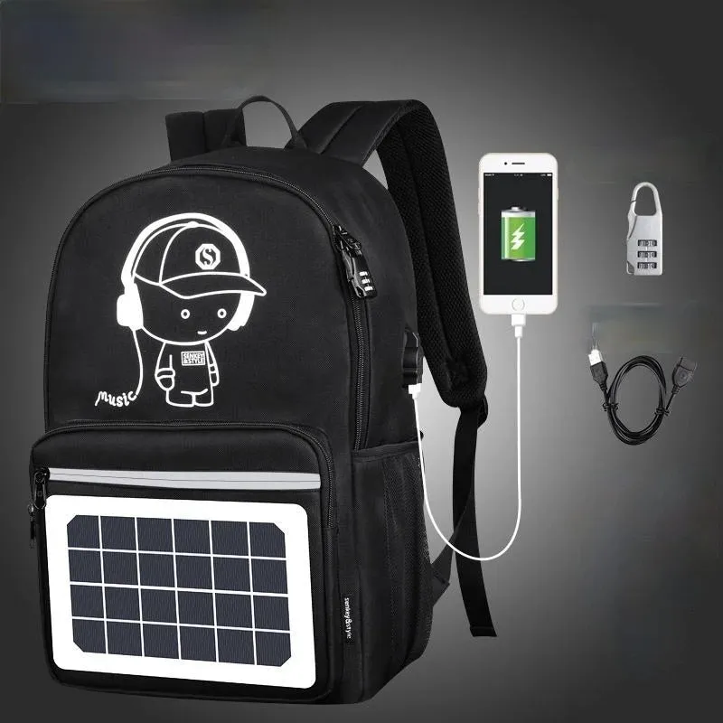 Solar powered backpack with monocrystalline panel, Oxford cloth, waterproof, 20-35L capacity, multiple pockets