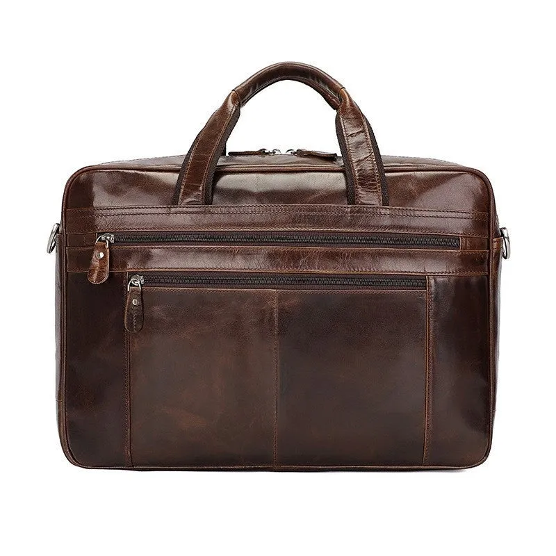 Genuine Nappa leather handbag briefcase for men, solid black, business travel bag