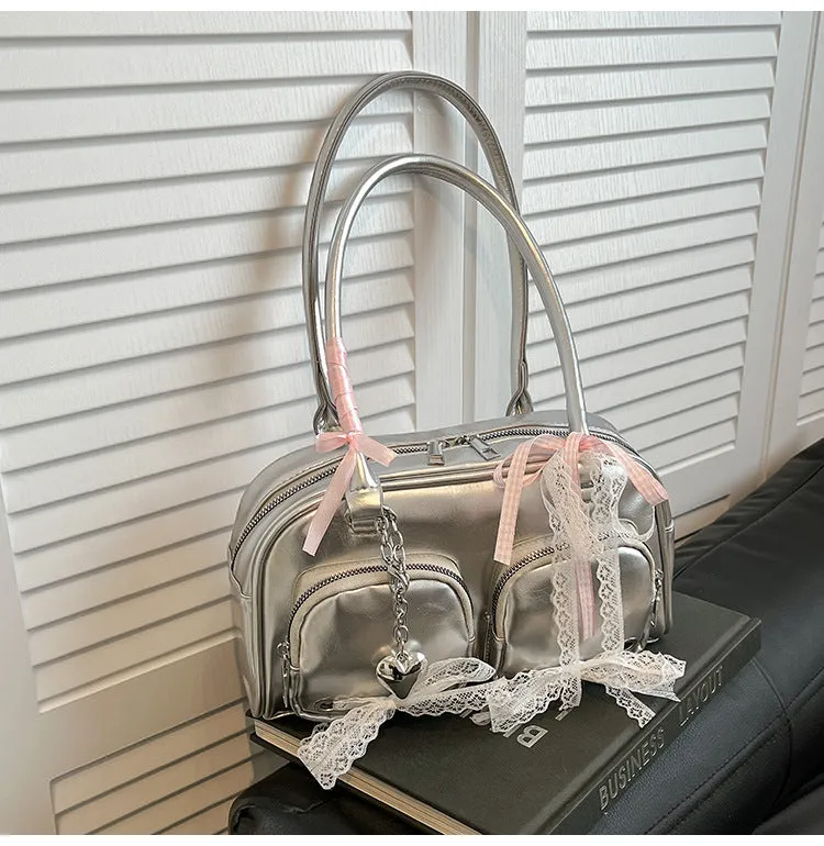 Soft PU shoulder bag with double straps in horizontal square shape