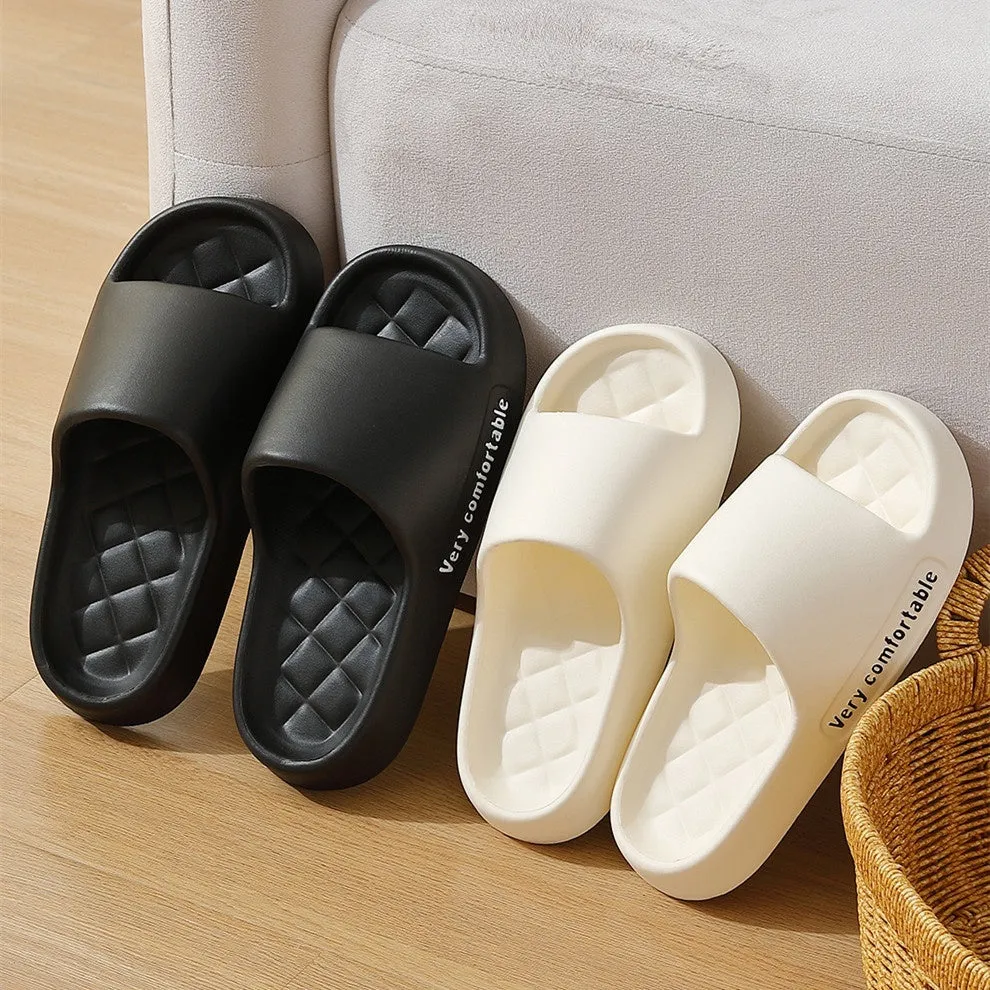 Summer rhombus pattern solid colour EVA non-slip indoor slippers for men and women in black white grey green pink