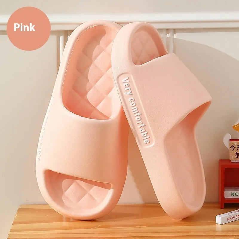 Summer rhombus pattern solid colour EVA non-slip indoor slippers for men and women in black white grey green pink