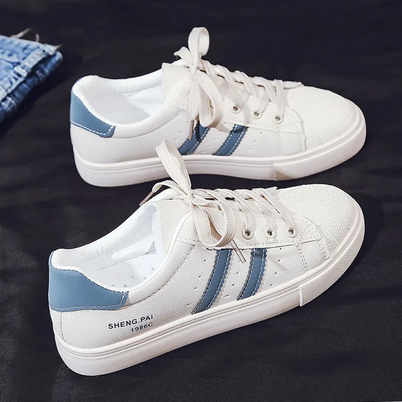 Women's white side zipper PU leather round toe casual shoes for autumn