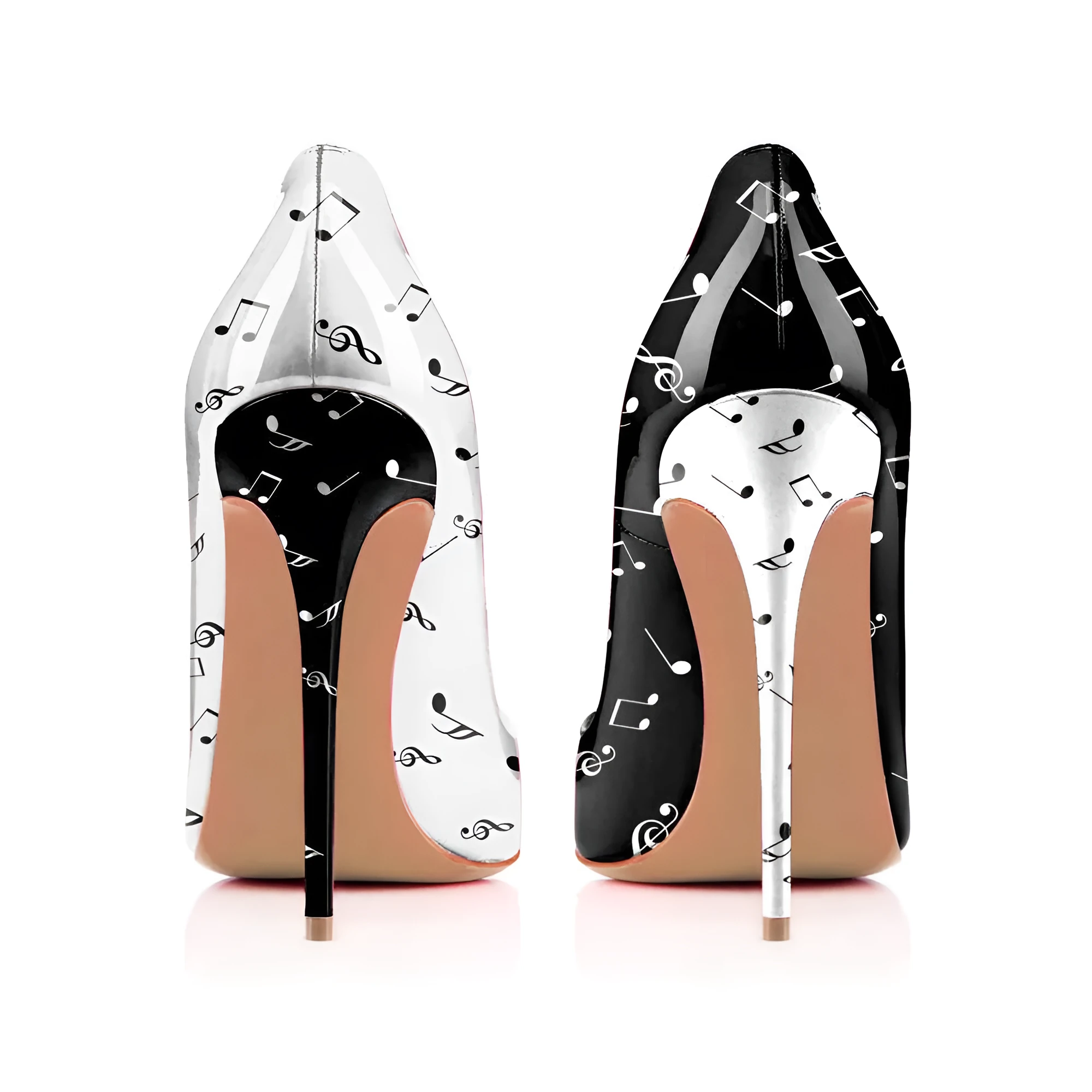 Women's high heels with graffiti pattern, super high heel above 8cm, black artificial PU upper