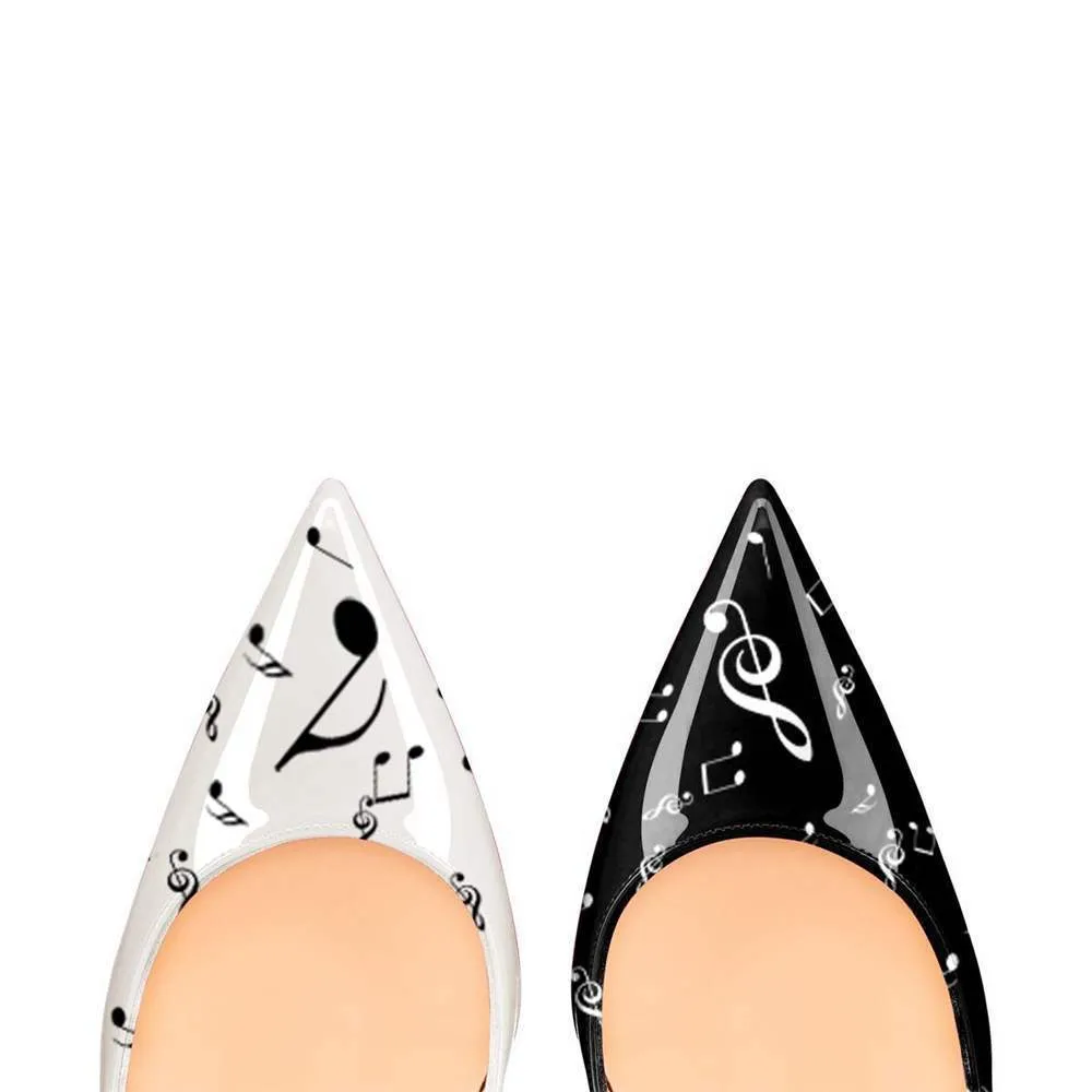 Women's high heels with graffiti pattern, super high heel above 8cm, black artificial PU upper