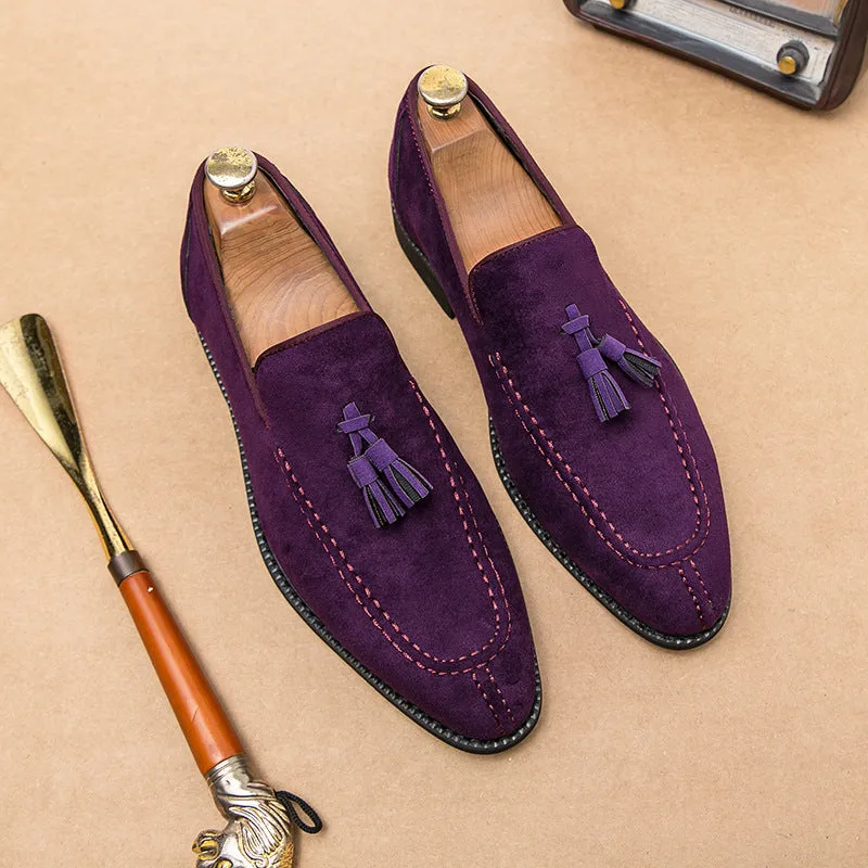 Men's suede matte fashion leather shoes in blue, flat heel low tube design with breathable and waterproof features
