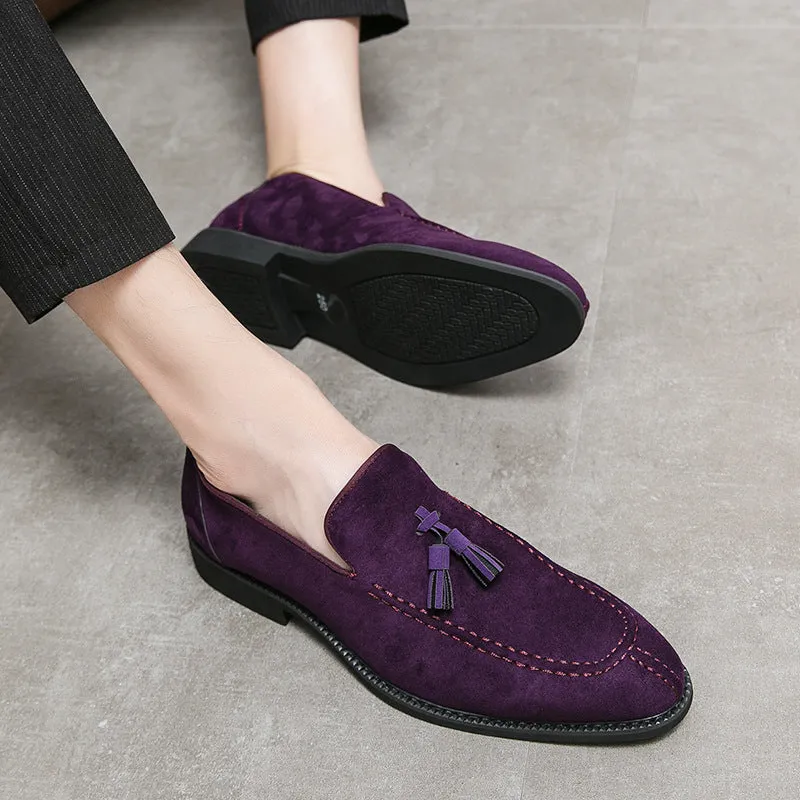 Men's suede matte fashion leather shoes in blue, flat heel low tube design with breathable and waterproof features