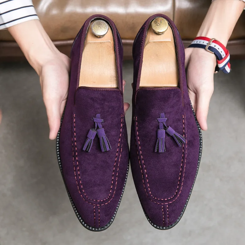 Men's suede matte fashion leather shoes in blue, flat heel low tube design with breathable and waterproof features