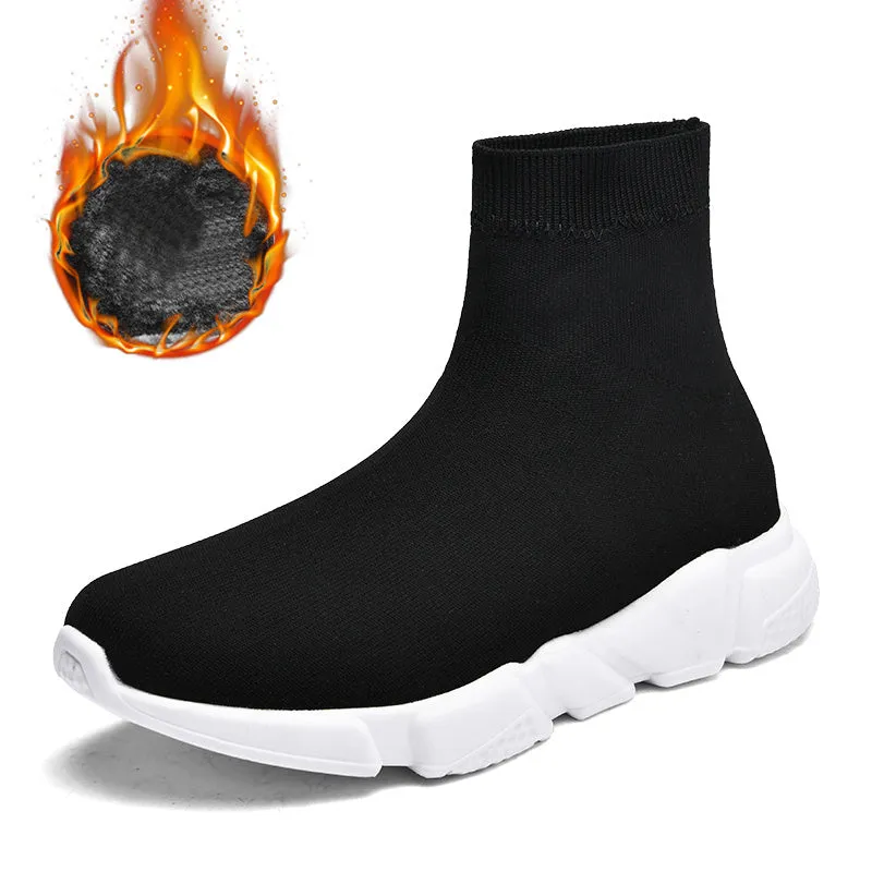 Old Beijing cloth shoes for women sheep suede elastic sock-style slip-on in black