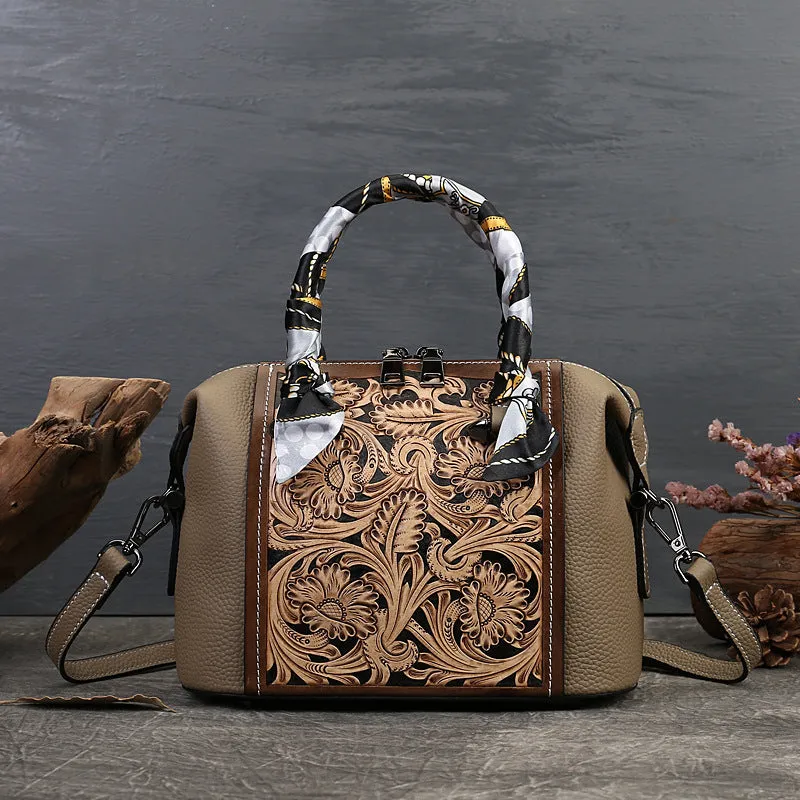 Vintage style brown leather messenger bag with crossbody strap and front pocket.