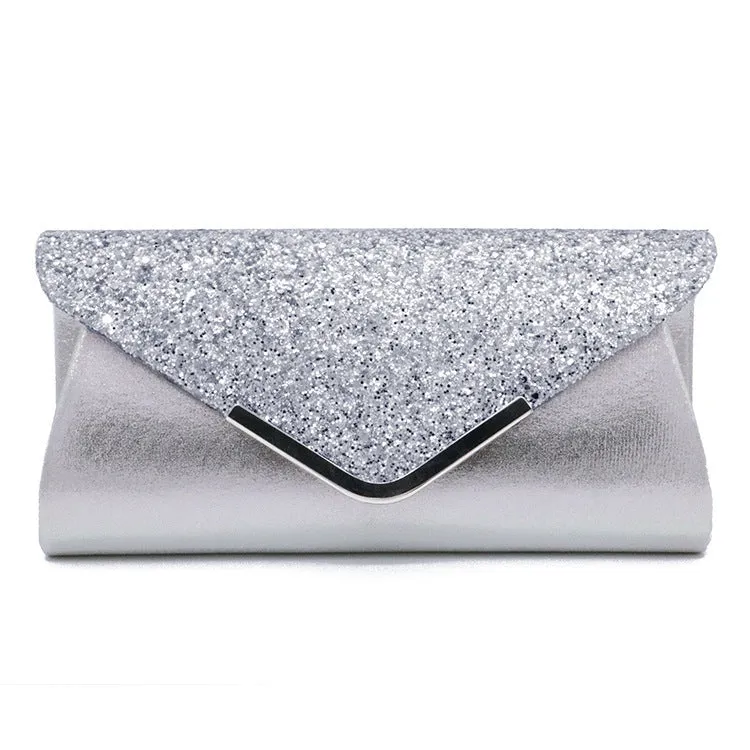 Fashion PU sequined women's bag in horizontal square shape with sequin finish, 25cm length, 12cm height, 5cm width