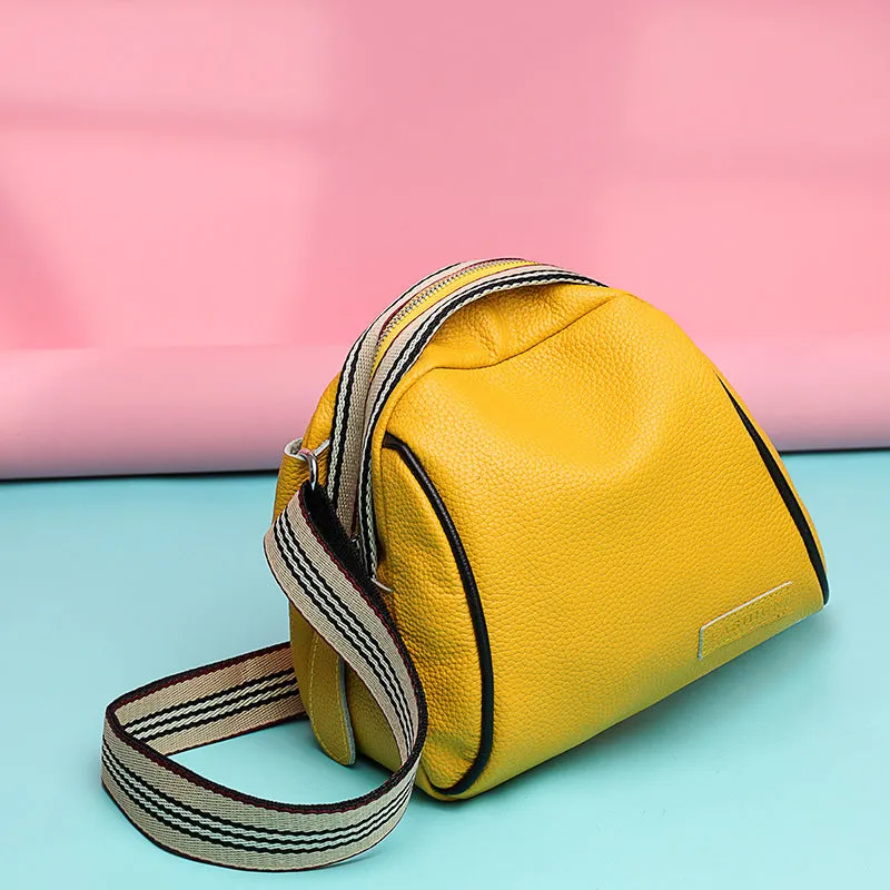 Genuine cowhide saddle bag for women, small square shape, black leather, car-suture detail, detachable handle