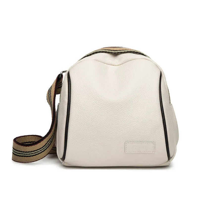 Genuine cowhide saddle bag for women, small square shape, black leather, car-suture detail, detachable handle