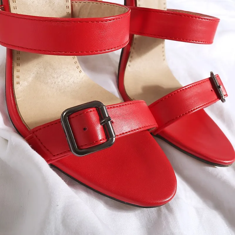 British high tube high heel sandals for women with belt buckle, Black colour