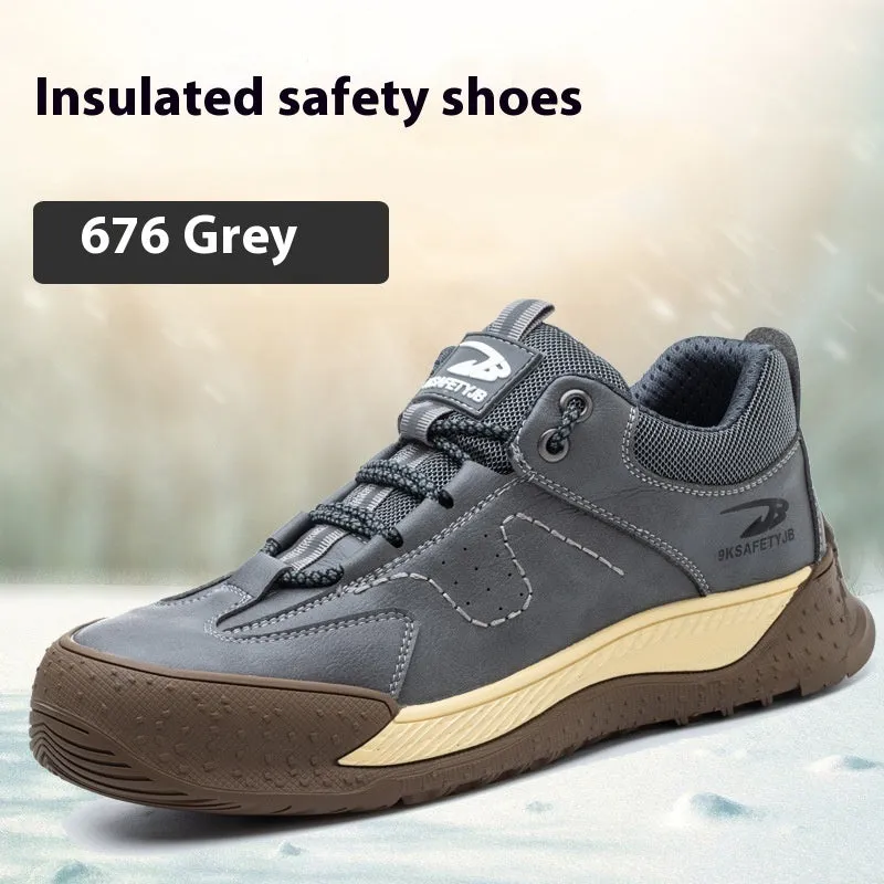 Flyknit safety work shoes in brown with leather upper and rubber sole