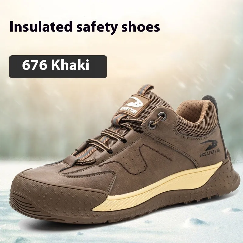 Flyknit safety work shoes in brown with leather upper and rubber sole