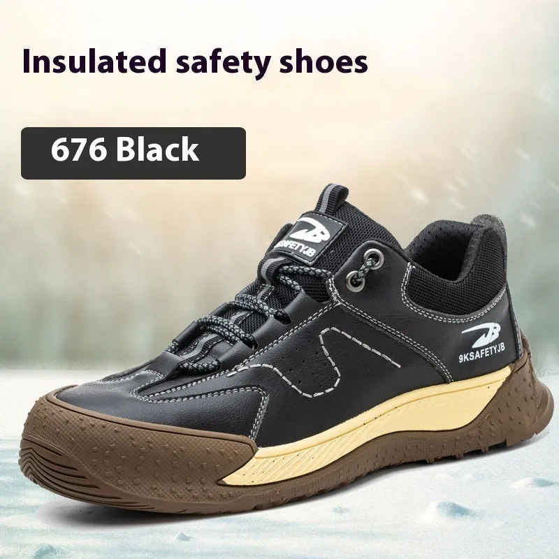 Flyknit safety work shoes in brown with leather upper and rubber sole