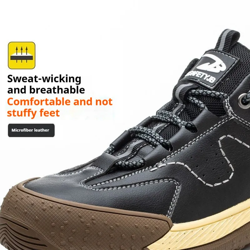 Flyknit safety work shoes in brown with leather upper and rubber sole
