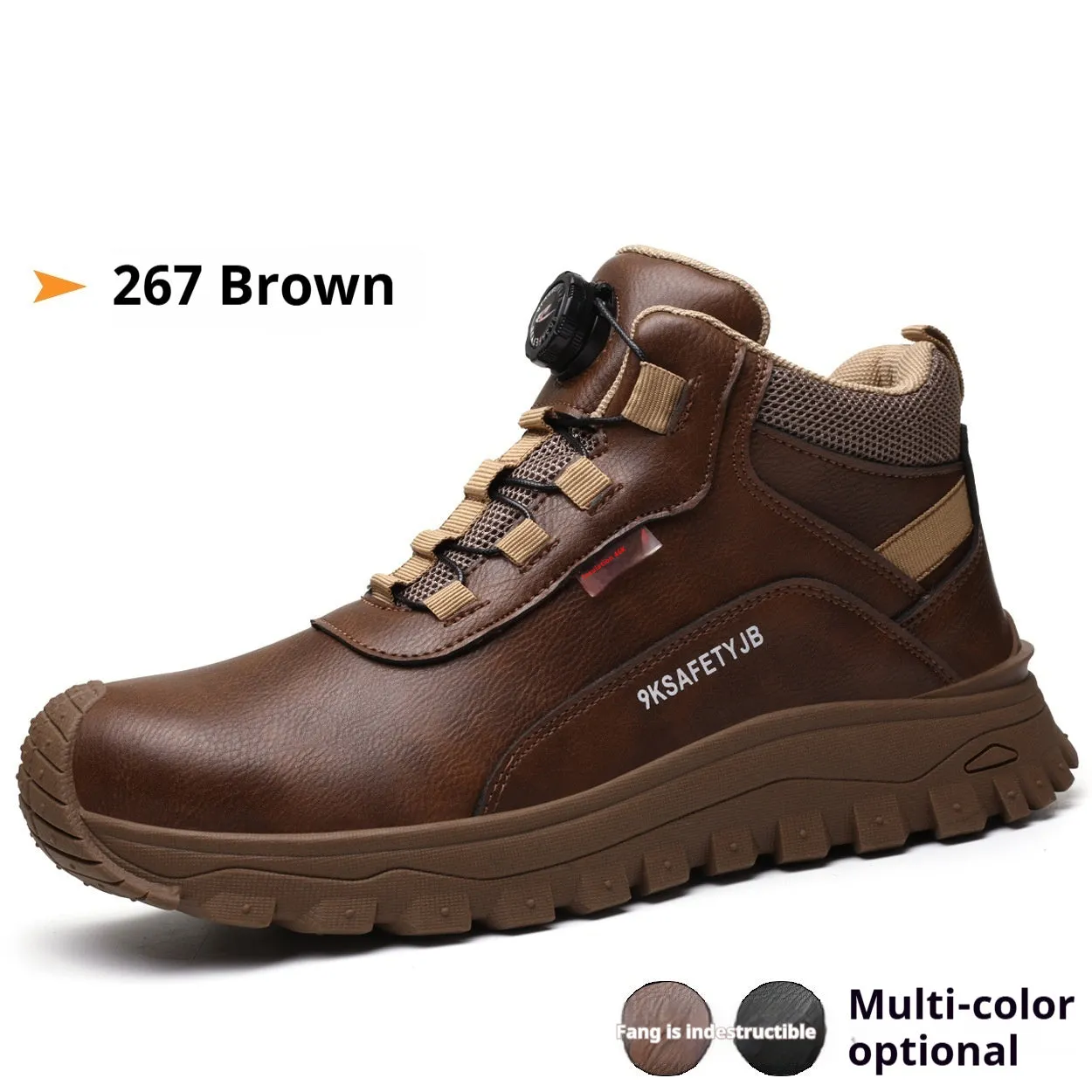 Flyknit safety work shoes in brown with leather upper and rubber sole