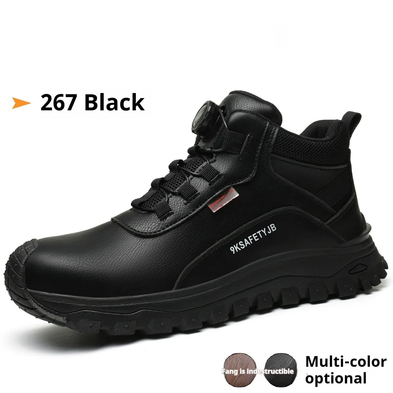 Flyknit safety work shoes in brown with leather upper and rubber sole