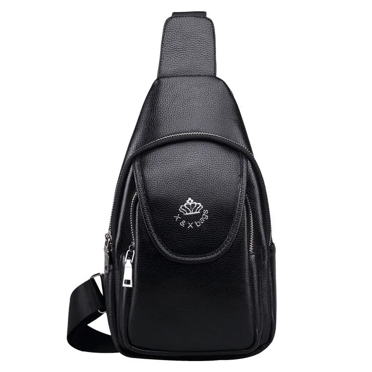 Tide Men's PU leather chest single shoulder bag, small square shape, zippered, with adjustable strap