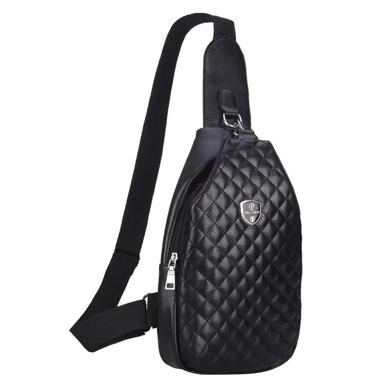 Tide Men's PU leather chest single shoulder bag, small square shape, zippered, with adjustable strap