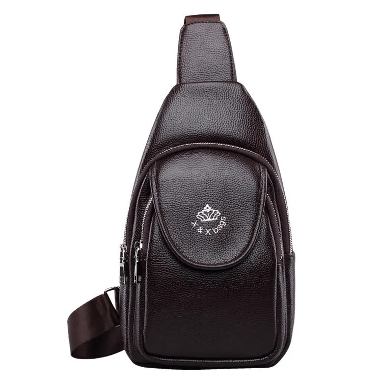Tide Men's PU leather chest single shoulder bag, small square shape, zippered, with adjustable strap