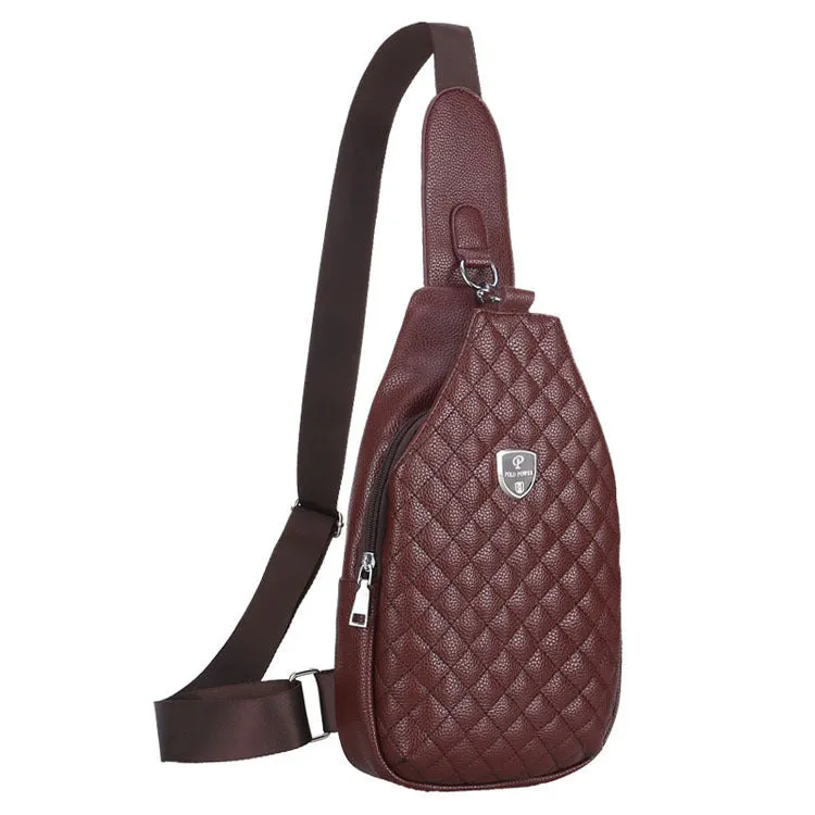 Tide Men's PU leather chest single shoulder bag, small square shape, zippered, with adjustable strap