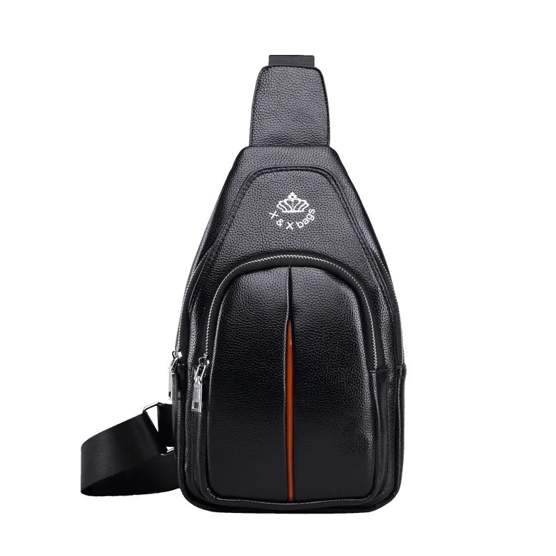 Tide Men's PU leather chest single shoulder bag, small square shape, zippered, with adjustable strap