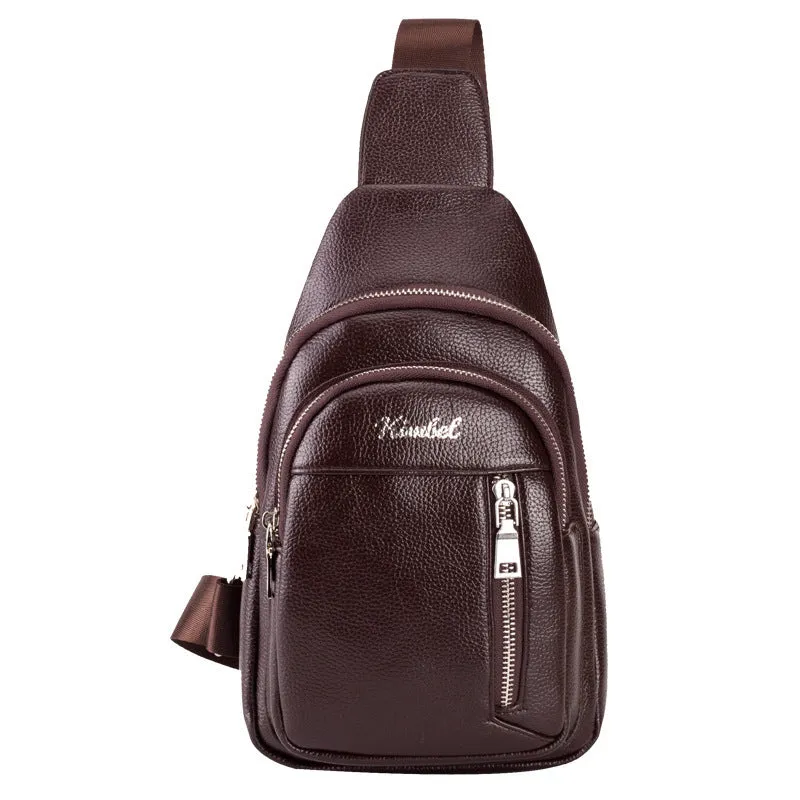 Tide Men's PU leather chest single shoulder bag, small square shape, zippered, with adjustable strap