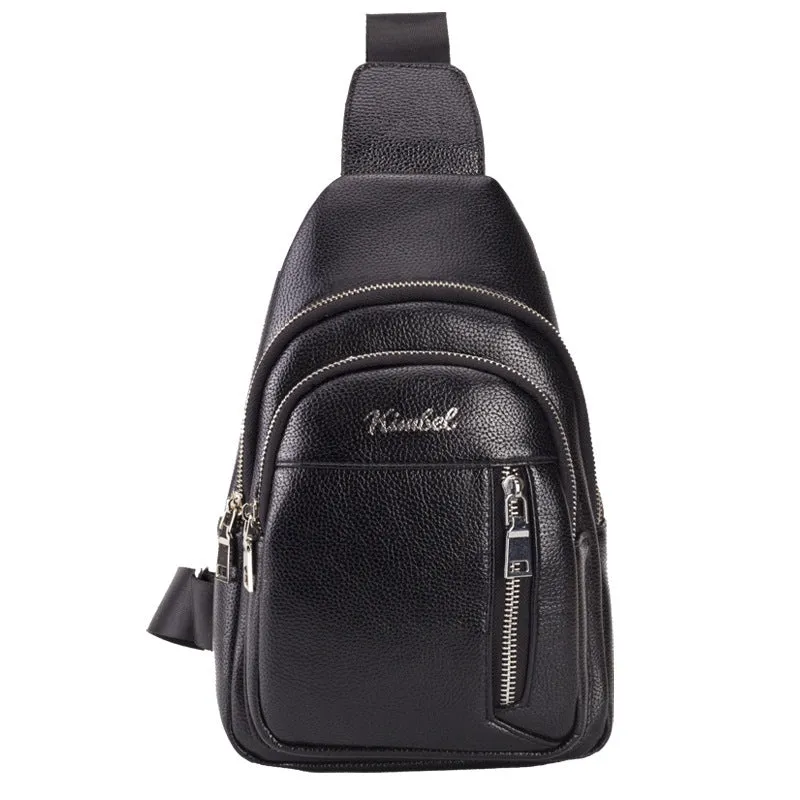 Tide Men's PU leather chest single shoulder bag, small square shape, zippered, with adjustable strap
