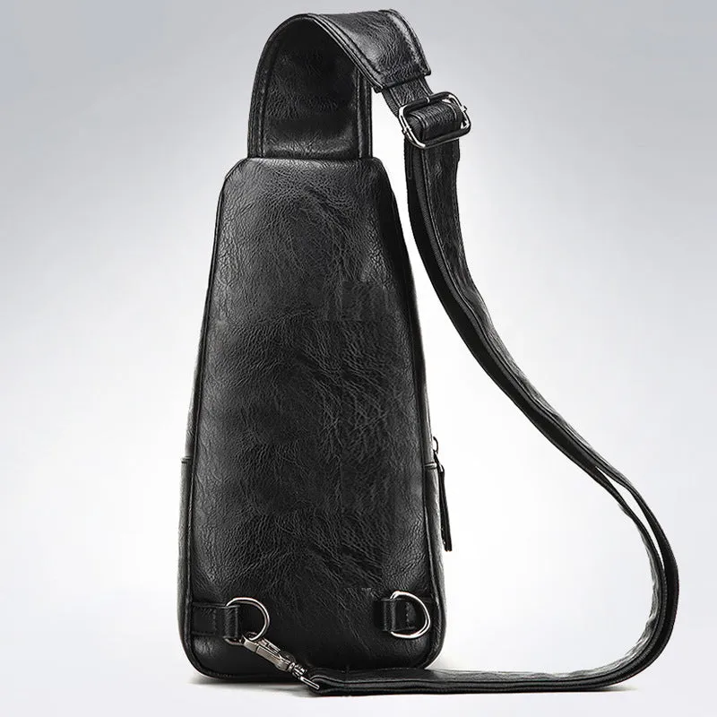Tide Men's PU leather chest single shoulder bag, small square shape, zippered, with adjustable strap