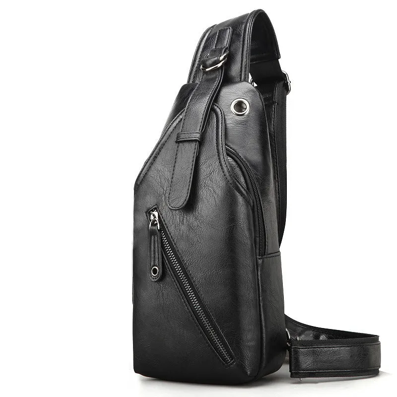 Tide Men's PU leather chest single shoulder bag, small square shape, zippered, with adjustable strap