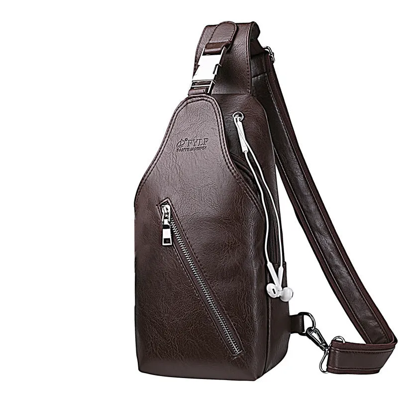 Tide Men's PU leather chest single shoulder bag, small square shape, zippered, with adjustable strap