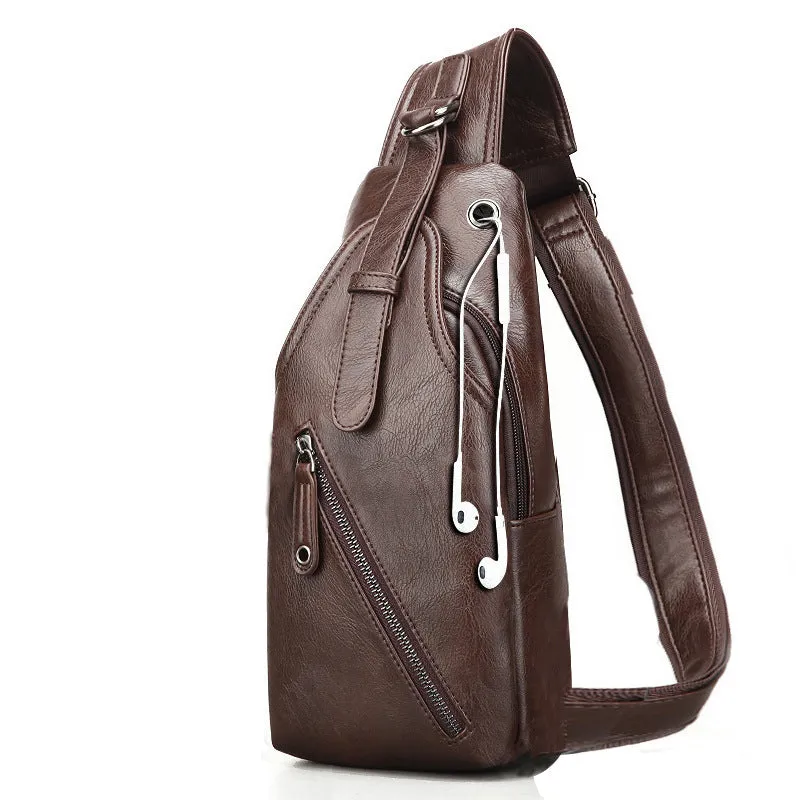 Tide Men's PU leather chest single shoulder bag, small square shape, zippered, with adjustable strap