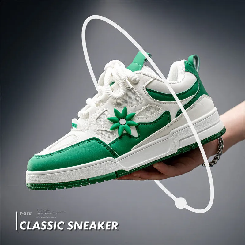 Men's Korean style bread shoes in black with belt decoration, flat heel, and low-top lace-up design