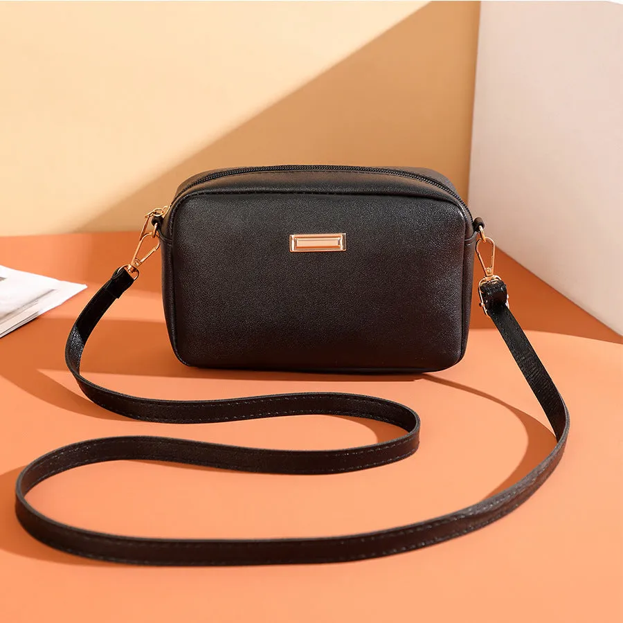 Solid colour PU ladies' shoulder bag in horizontal square shape with three-dimensional pocket.