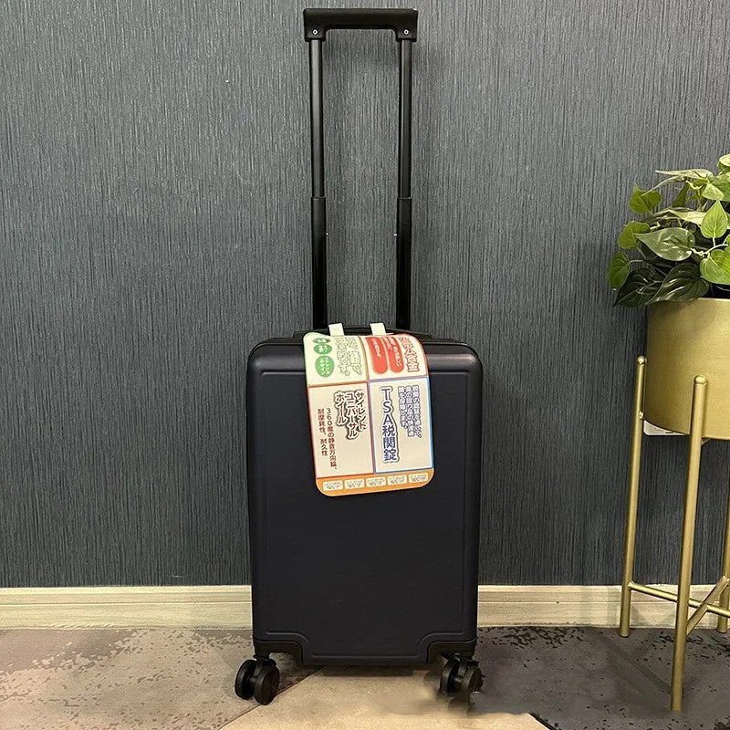 Ultra-light mute universal wheel draw-bar luggage in ABS PC material, 20 inch, black colour, shown on floor