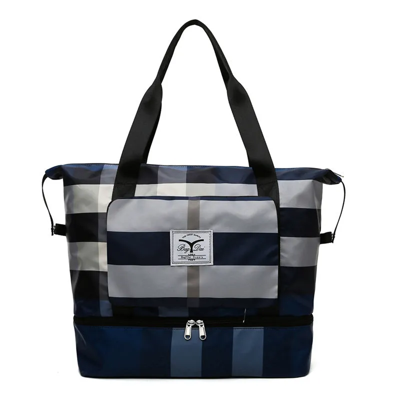 Foldable travel duffel bag waterproof Oxford cloth dry wet separation black