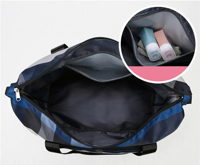 Foldable travel duffel bag waterproof Oxford cloth dry wet separation black