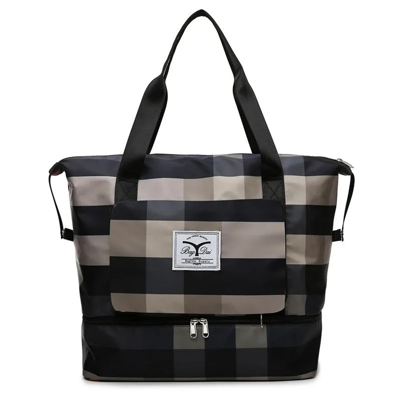 Foldable travel duffel bag waterproof Oxford cloth dry wet separation black
