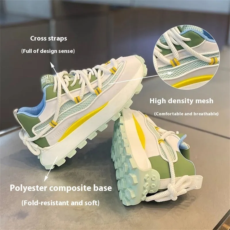 Height increasing casual board shoes white colour breathable mesh upper rubber sole elastic band