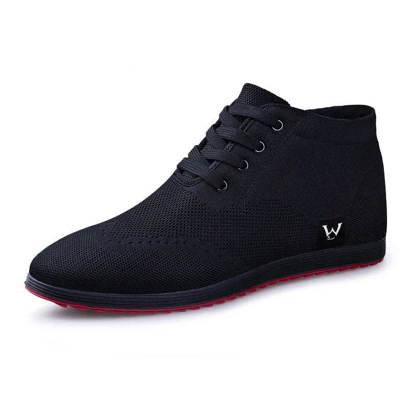 Men's casual breathable canvas shoes in solid black with lace-up front, size 38-45